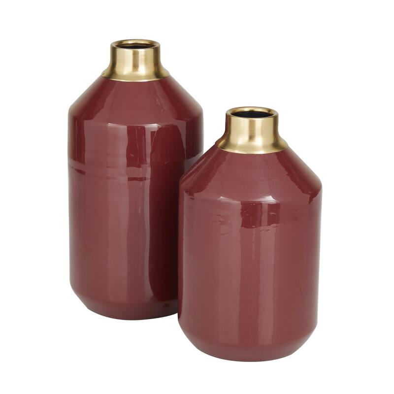 Metal Vase with Gold Rims (Set of 2) - Cream, Blue, Yellow, Red