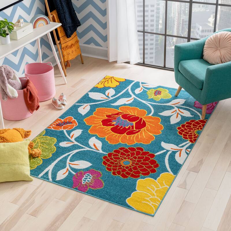 Well Woven Starbright Daisy Flowers Floral Kids Area Rug