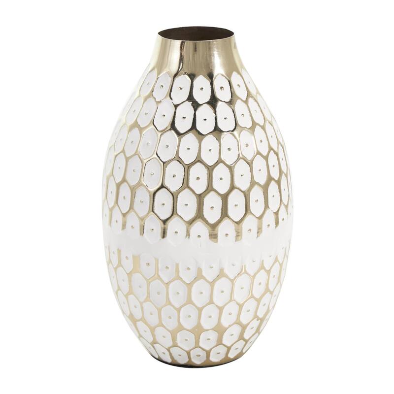 Metal Geometric Geometric Dot Decorative Vase with White Accents - Gold - Roche River Decor