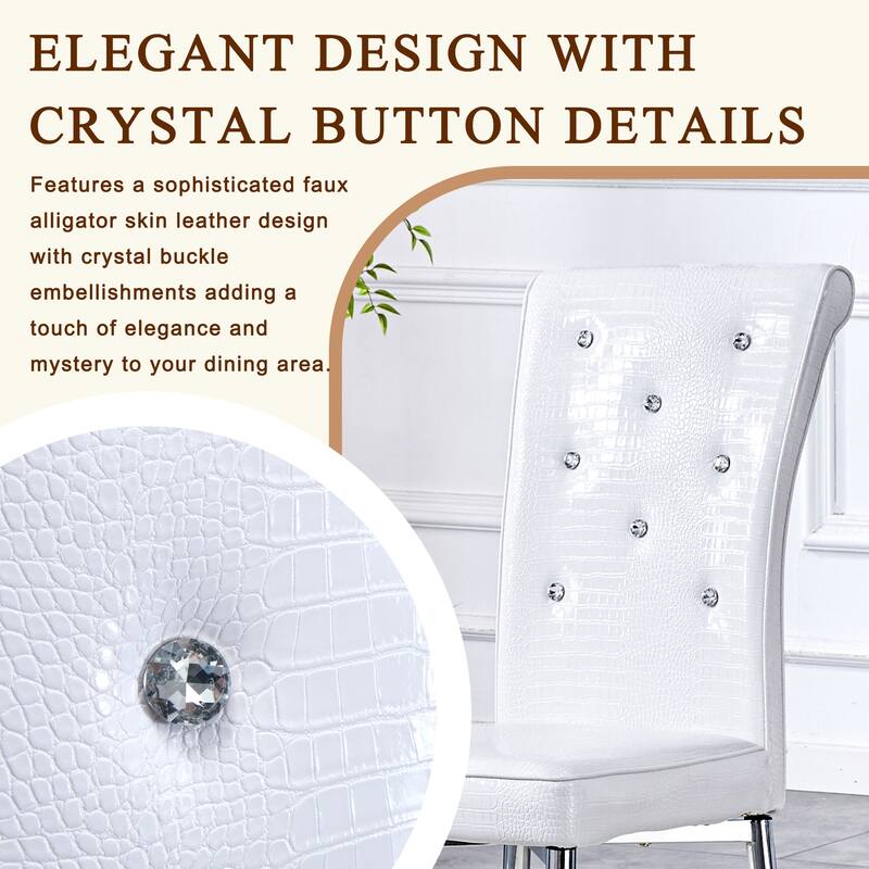 Set of 2 Retro alligator skin Upholstered dining chairs,with Crystal buckle design and Faux Leather design, metal legs