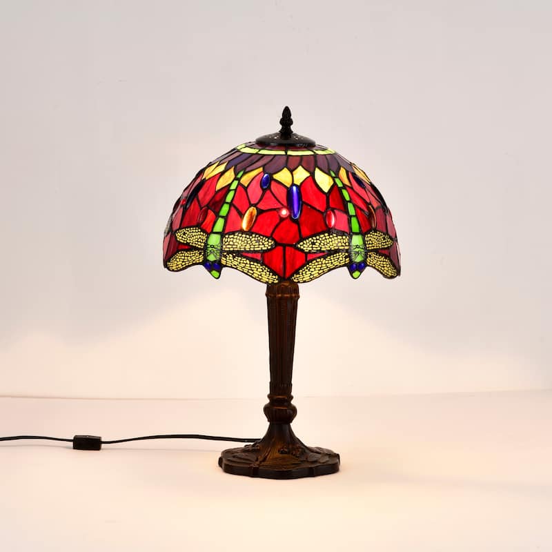 Tiffany-style Purple/Red Dragonfly Lamp
