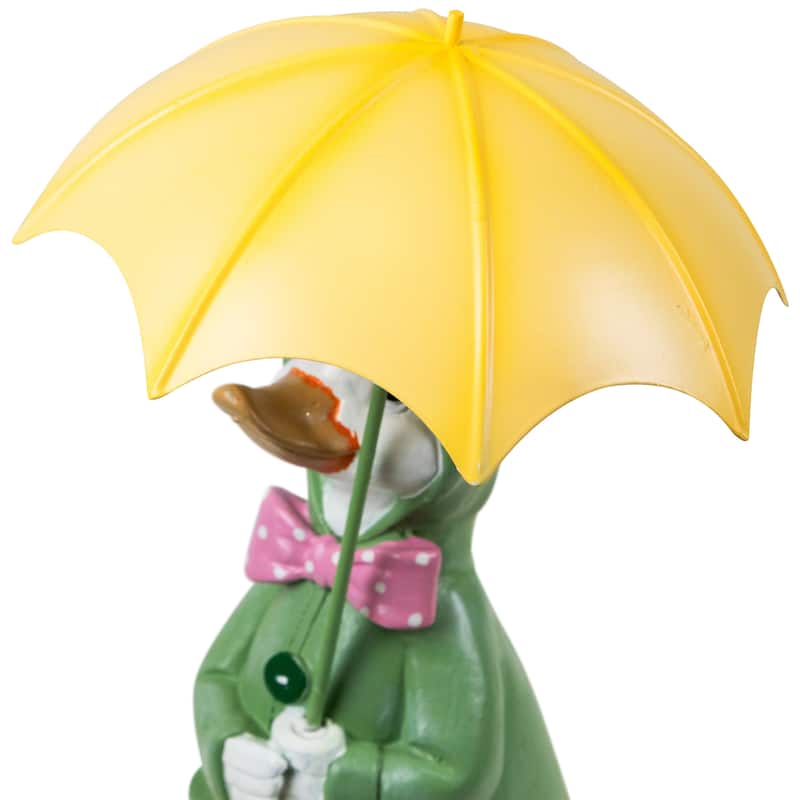 Sitting Duck in Raincoat and Umbrella Outdoor Garden Statue - 10.5"