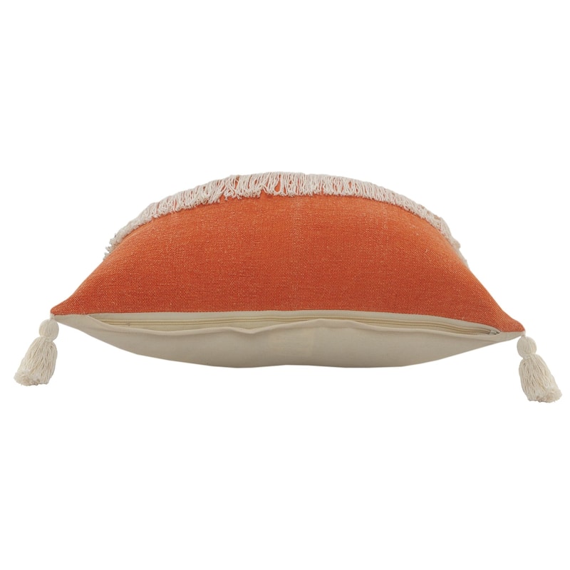 20" Orange and White Fringe Color Block Square Throw Pillow