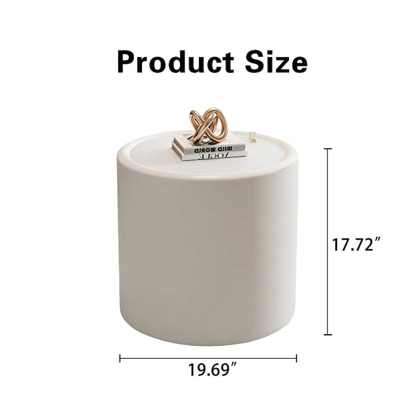 White Round Coffee Table with Tempered Glass Top and Hidden Storage