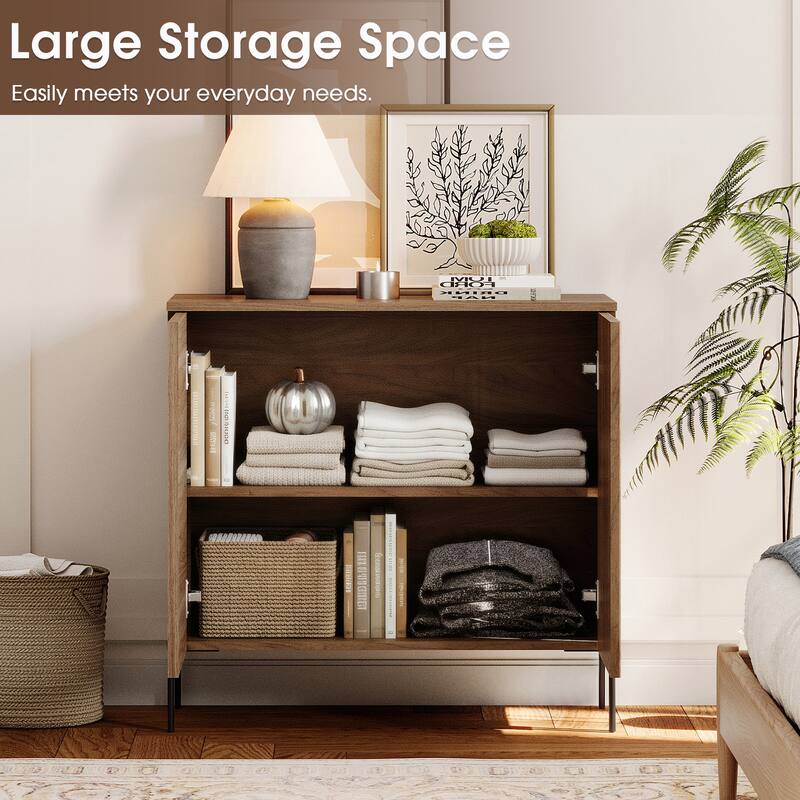 31.5" Modern Wood Reeded Dresser With Doors, Minimalist Dresser Organizer Storage Cabinet