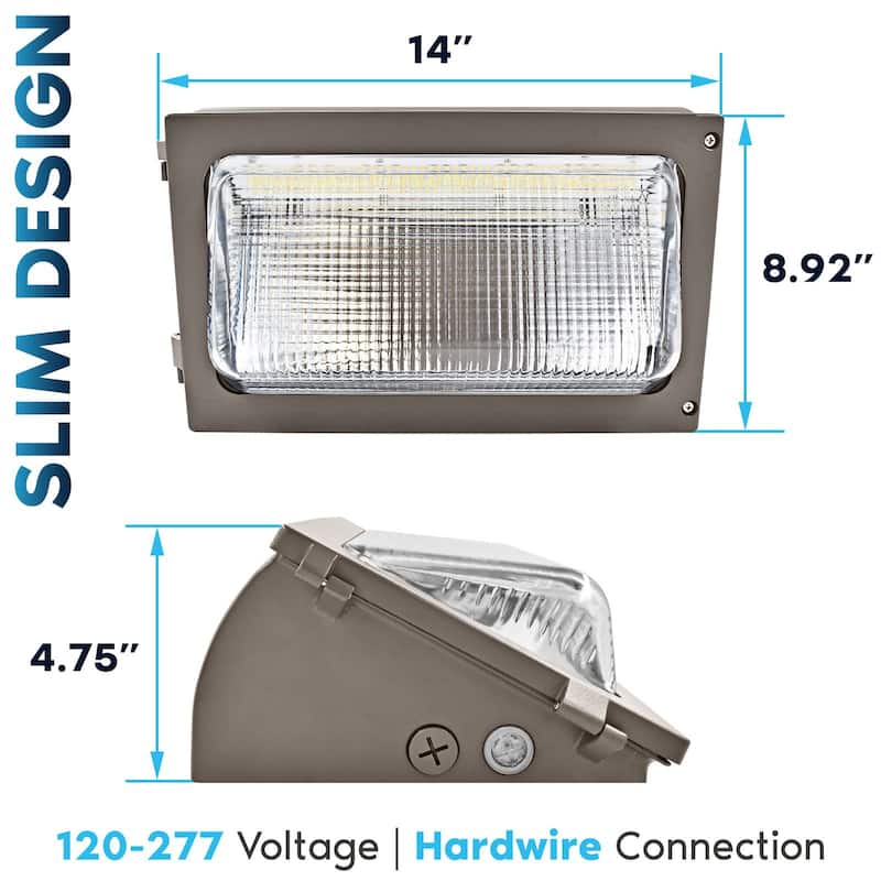 Luxrite Slim LED Wall Pack Light with Dusk to Dawn, 72W-120W Tunable, 16200LM, 3CCT 3000K-5000K, IP65, 120-277V (2 Pack)