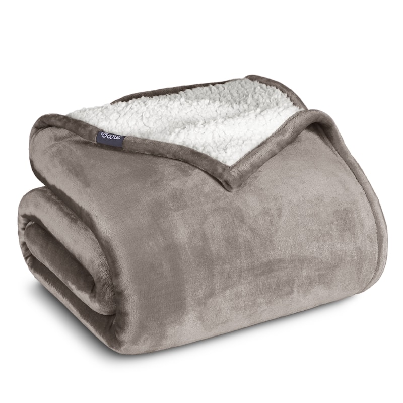Bare Home Sherpa Fleece Blanket - Reversible Plush Bed Blanket - King - Taupe