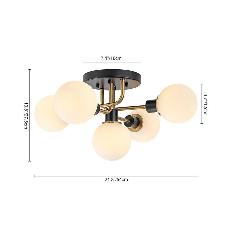 5-Light Tiered Glass Globe Sputnik Semi Flush Ceiling Light 21.3in
