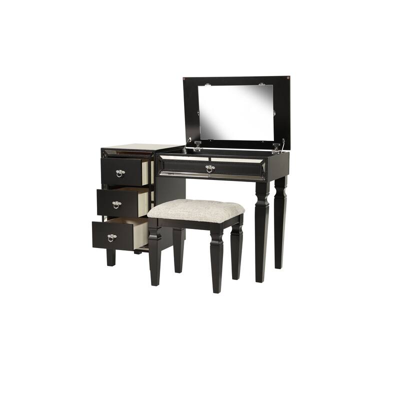 Traditional Formal Black Color Vanity Set Stool Storage Drawers,1pc Bedroom Furniture Set Tufted Seat Stool