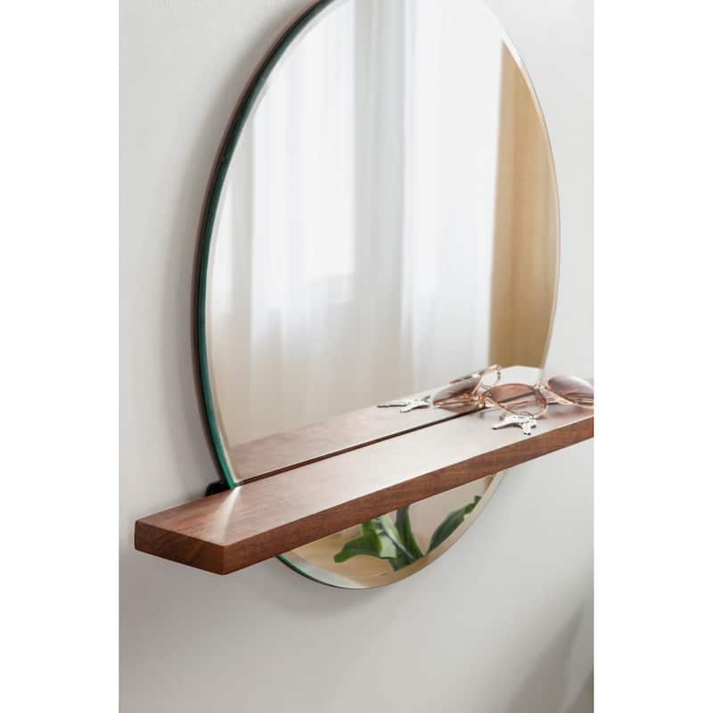Kate and Laurel Fosset Round Frameless Mirror with Shelf - 30x24