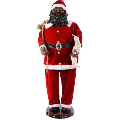 Fraser Hill Farm 58-In. African American Dancing Santa with Naughty & Nice List, Life-Size Christmas Holiday Indoor Decorations