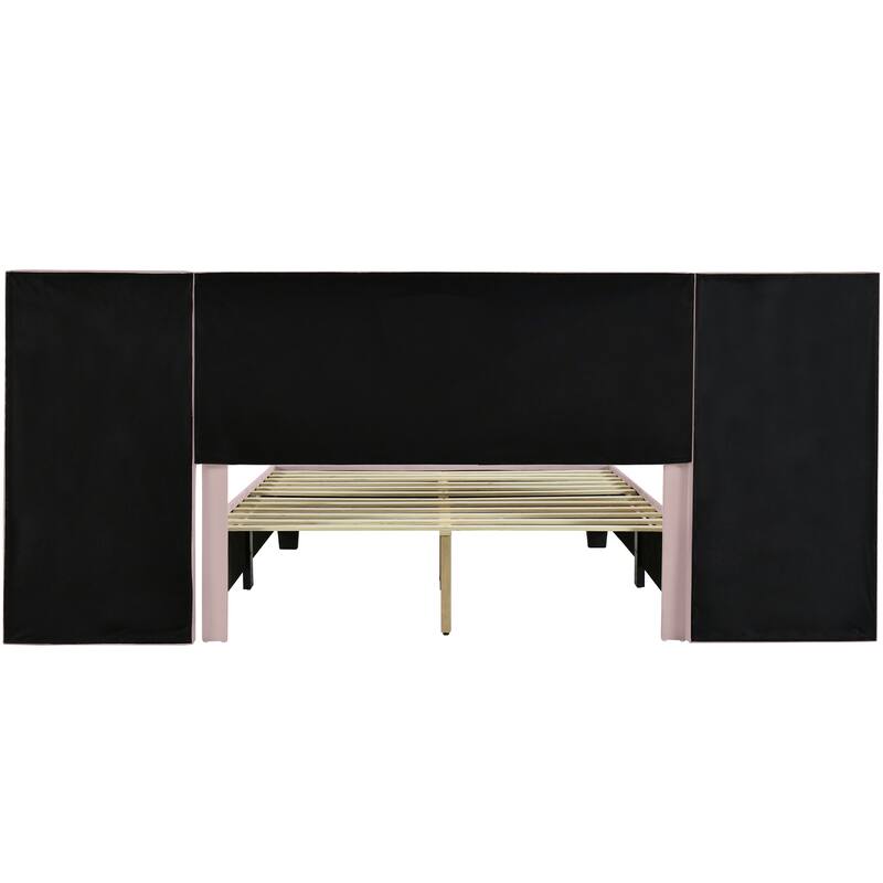 Modern Style Velvet Upholstered Platform Bed with Big Headboard for Bedroom