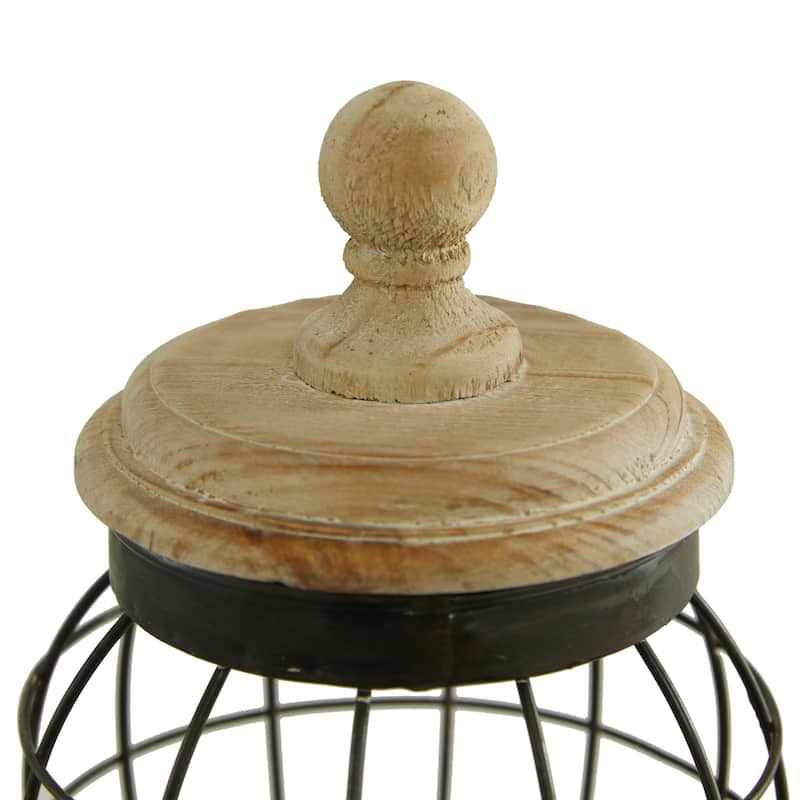 Metal Caged Style Decorative Jars with Wood Lids - Set of 2 Black - Roche River Decor - 9"W x 9"L x 15"H