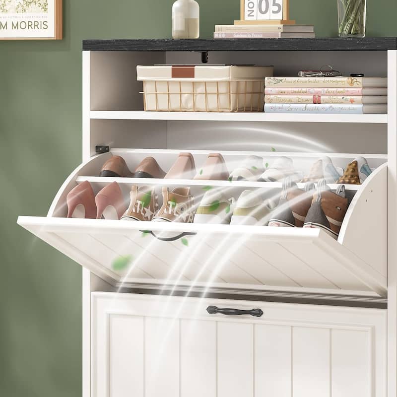 Shoe Storage Cabinet with 2 Large Flip Drawers Shoe Rack Cabinet