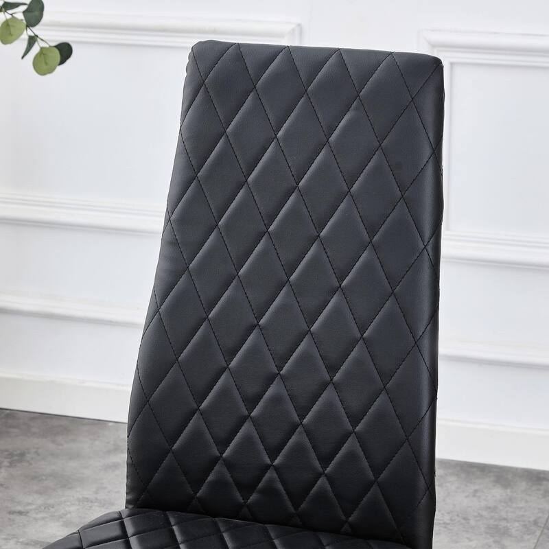Modern 4 Piece PU Leather Kitchen Dining Chairs with Cushions, Metal Legs, Extended Backrest for Dining Room Kitchen Living Room