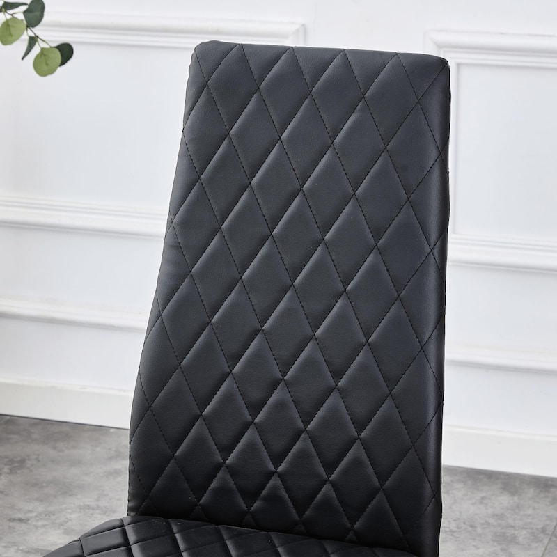 Modern Style Dining Chairs Set of 4, PU Material Seat, Silver Metal Legs