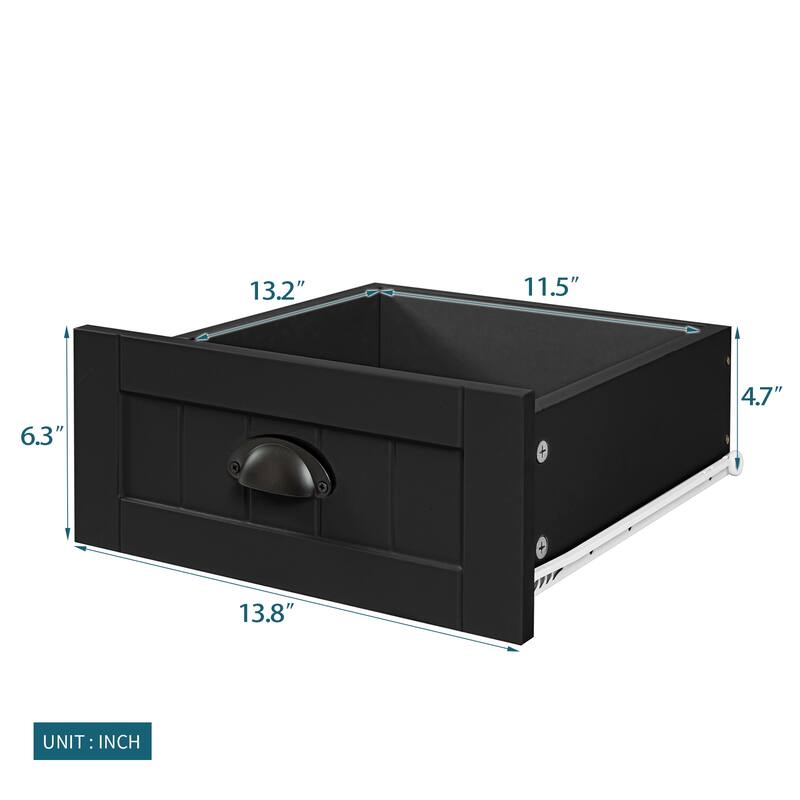 Modern Black Storage Solid Wood Retro Shell Handle Side Cabinet