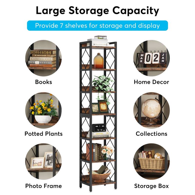 78.7 Inch Extra Tall Narrow Bookshelf, 7 Tier Corner Bookcase