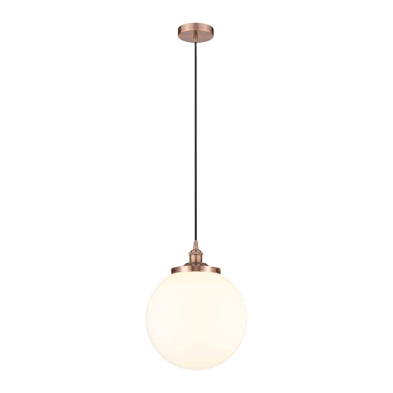 Innovations Lighting Beacon - 1 Light 14" Cord Hung Mini Pendant. - Antique Copper/Matte White
