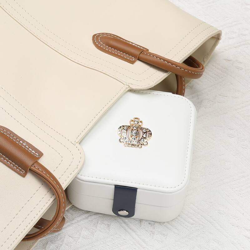 Travel Jewelry Box with Mirror, Mini Portable PU Leather Jewelry Organizer Case Storage Display Holder - 11*11*5.8cm