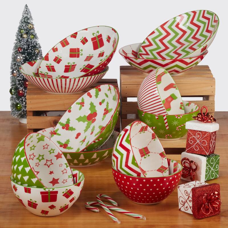 Certified International Holiday Fun 40 oz. Soup Bowls, Set of 6 Assorted Designs - 40 oz.