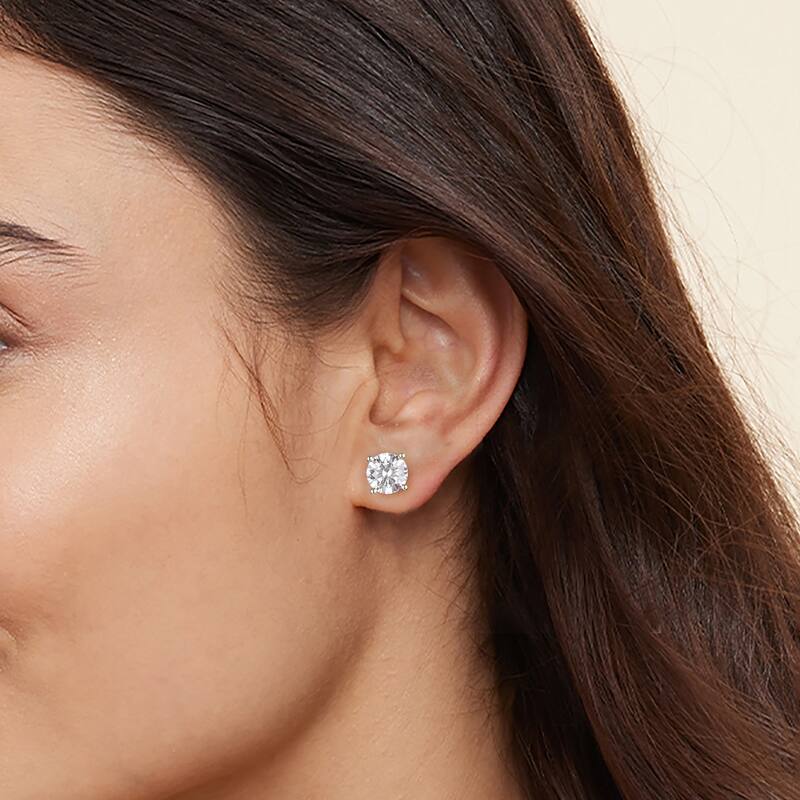 IGI Certified 1ct-4ct TDW Round Lab-Grown Diamond Solitaire Stud Earrings in 14k Gold