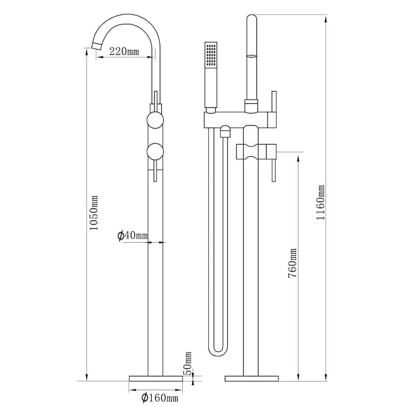 Floor Mount Bathtub Faucet Freestanding Tub Filler Standing High Flow Shower with Handheld Shower Mixer Taps Swivel Spout