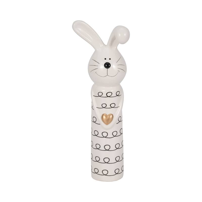 Sagebrook Home Squiggly Bunny With Gold Heart, White/Black
