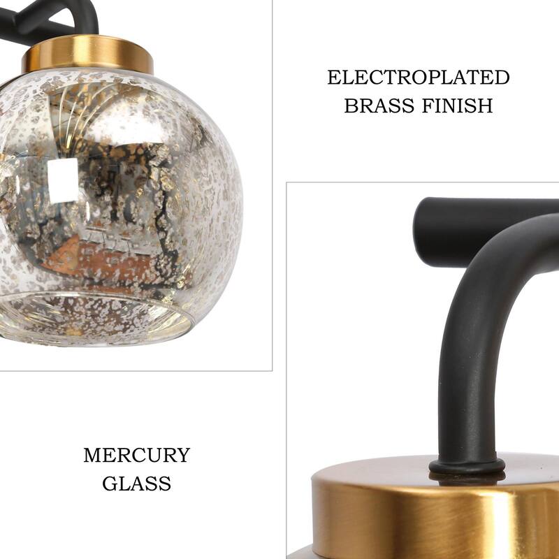 Ziv Modern Glam 2-Light Black Gold Bathroom Vanity Lights with Mercury Glass - 15" L x 7" W x 9.5" H