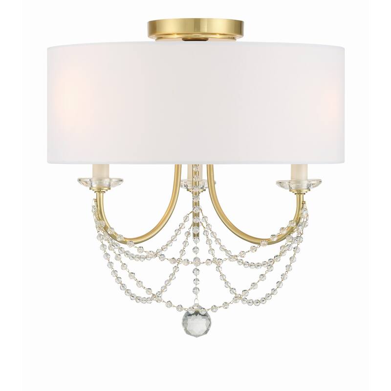 Delilah 3 Light Aged Brass Ceiling Mount - 15.75"W x 15.5"H - 15.75"W x 15.5"H