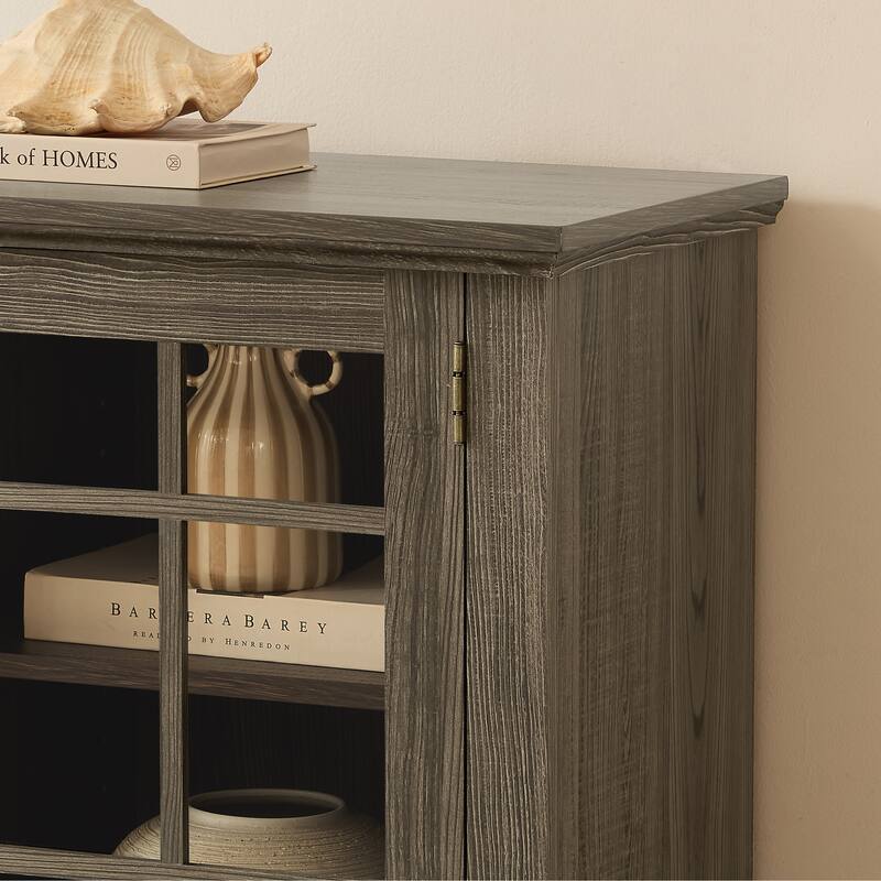 GDFStudio Alice Wood 70" TV Stand with Faux Stone Surround and 2 Door Storage