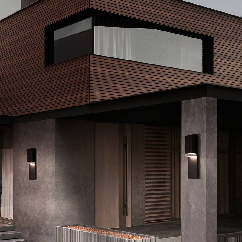 Draped 12in LED Outdoor Wall Light Selectable CCT 2700-3000-3500-4000K set to 2700K in Black