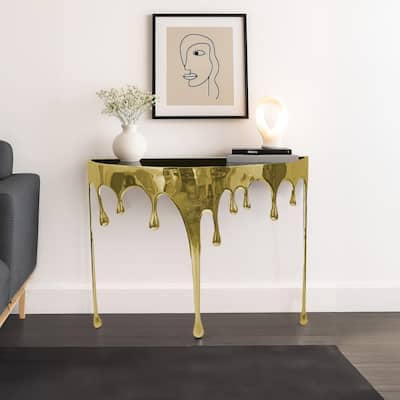 Capri Sofa Console Table 36.25 Half Moon Glass Top Melting Drip Design