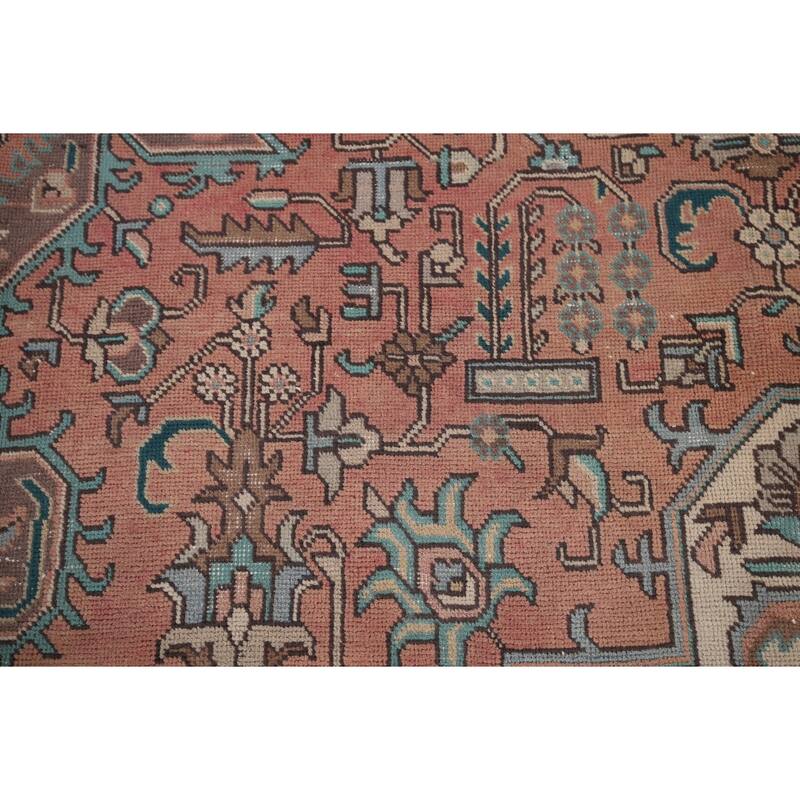 Tabriz Vintage Persian Rug Hand-Knotted Pink Geometric Wool Carpet - 9'9" x 13'4"