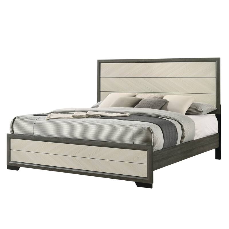 Visalia White/Grey Solid Wood Modern Platform Bed Frame