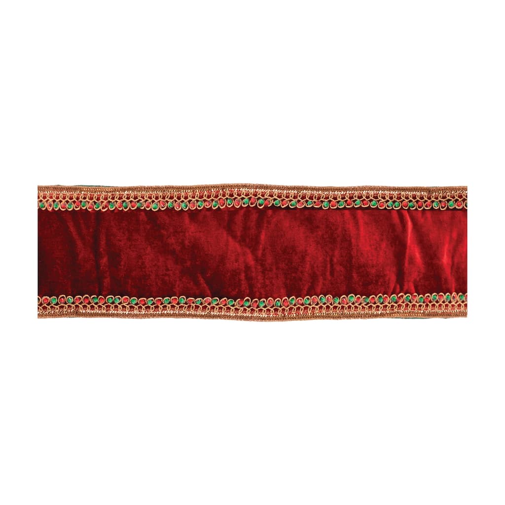 Red Green Gold Jewel Trim Wired Ribbon 4x5 Yds Set of 2 - 180” x 4” x 0.25”