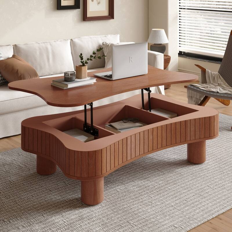 Lift Top Coffee Table with Fluted Panel Hidden Storage