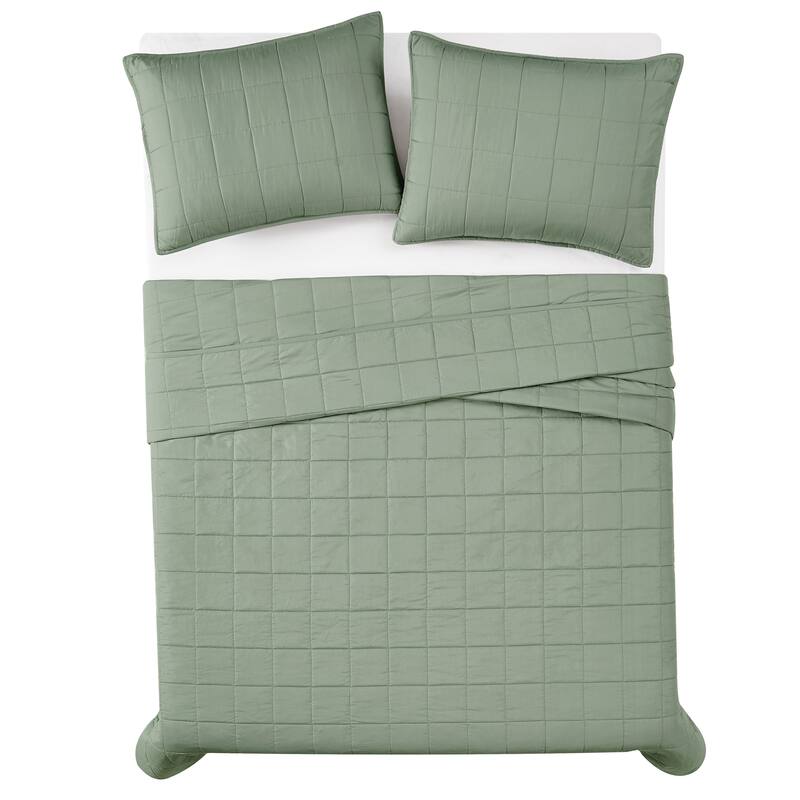London Fog Garment Wash Solid 3 Piece Quilt Set