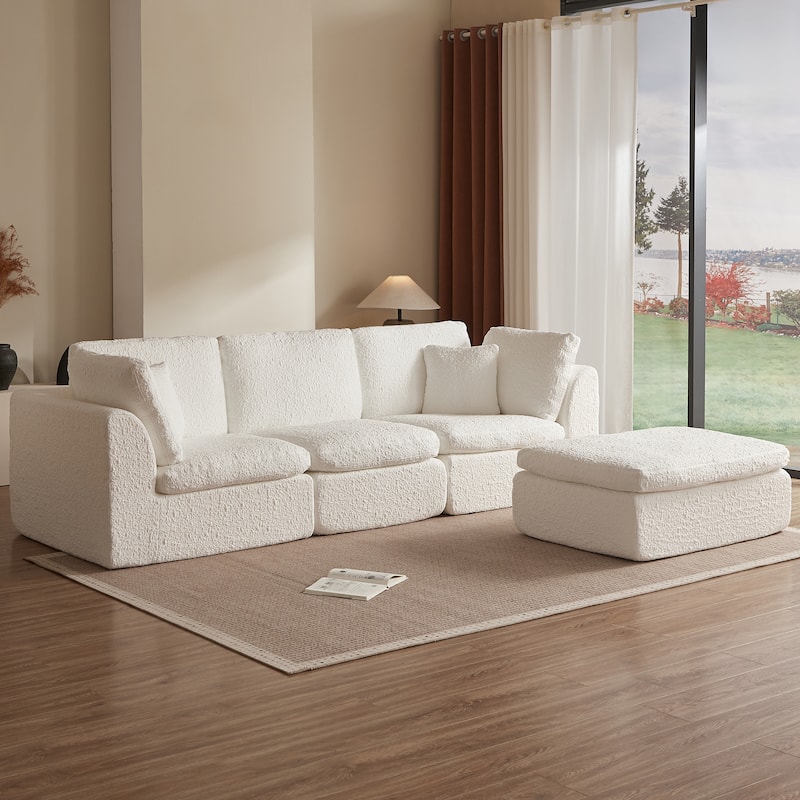 110" Cloud Sectional Couches for Living Room, Convertible L-Shape Couch with Ottoman, 3 Seater Modular Sectional Sofa