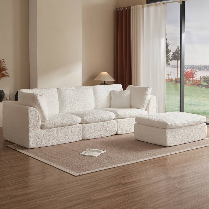 L-Shaped Convertible Cloud Sectional Sofa, Oversized Chenille Fabric Compressed Sofa, Modular 3 Seater Sofa with Ottoman