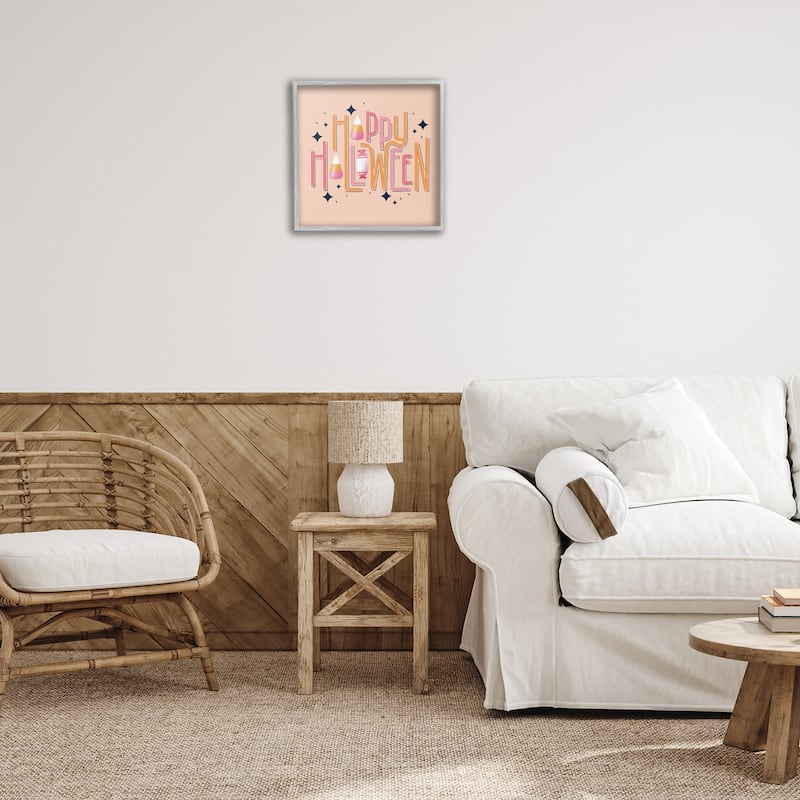 Stupell Happy Halloween with Candy Framed Giclee Art Design By Sarah Hickman