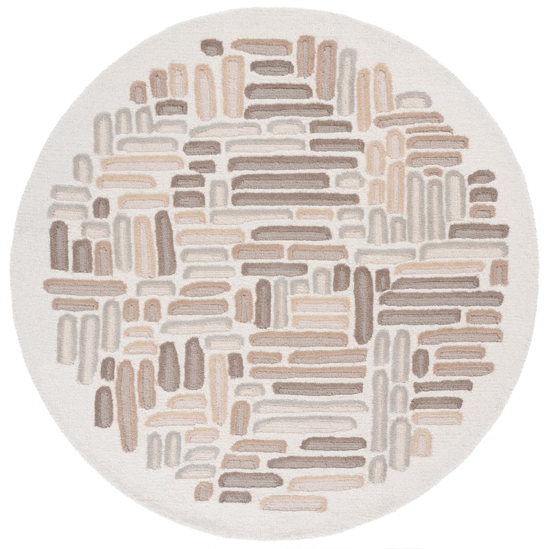 SAFAVIEH Handmade Ebony Kiyuko Wool Rug - 6' Round - Beige/Ivory