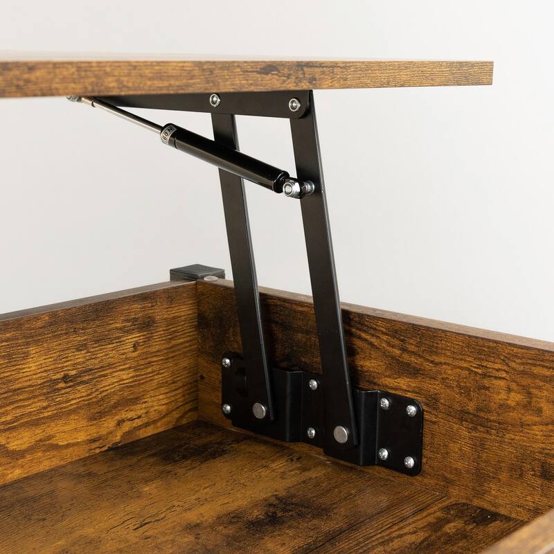 Metal Coffee Table with Lifting Top and Hidden Storage Space, Removable Wicker Baskets