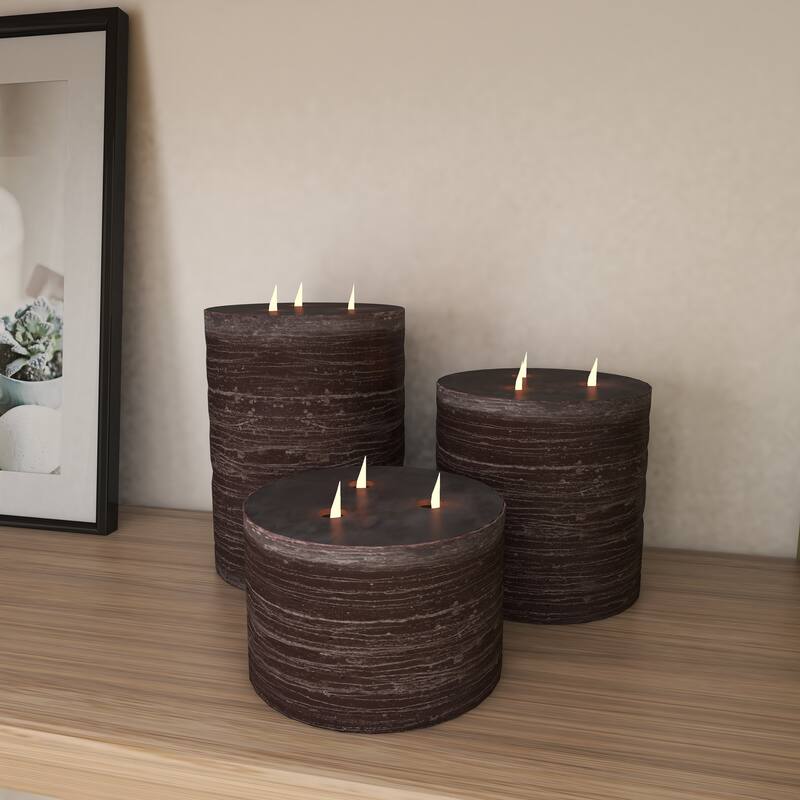 Modern Wax and Led Black Flicker Candles (Set of 3) - S/3 4", 6", 8"H - S/3 4", 6", 8"H