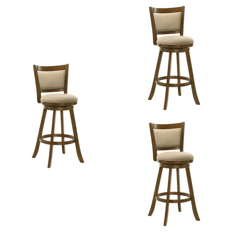 Aiden Modern Farmhouse Swivel Wood Counter Height Kitchen Bar Stool in Sepia Brown Finish with Fabric Upholstered Seat - Set of 3 - Light Scone - Bar Height