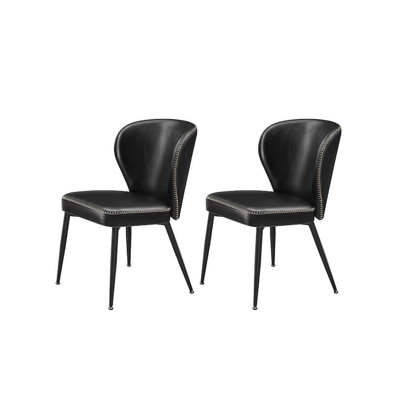 Modern Dining Chairs with Steel Frame and Synthetic Leather Padded Seat - Set of 2 - Ink-Black