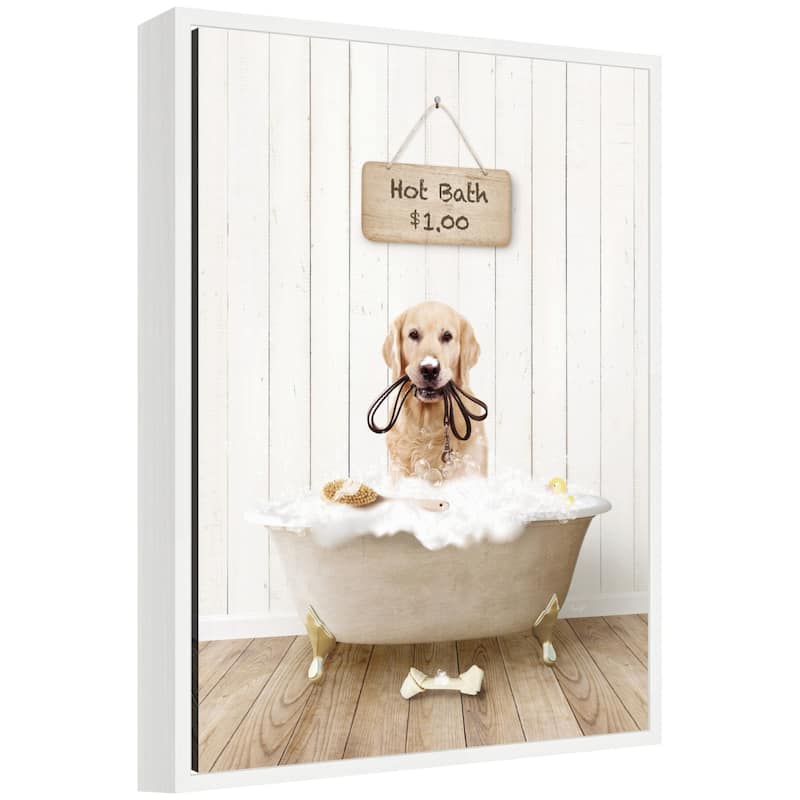 Kate and Laurel Sylvie Golden Retriever in Hot Bath Framed Canvas by Amy Peterson - 18x24
