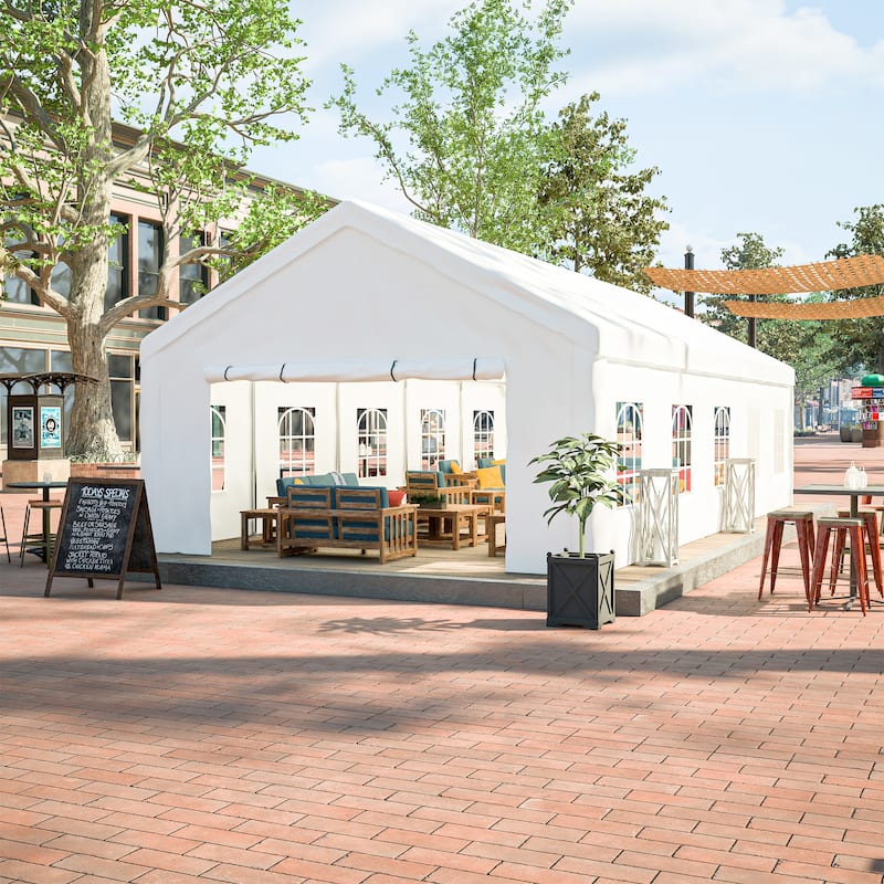 GDFStudio - Nashua Waterproof Event Protection Outdoor Gazebo Pavilion Shelter Tent - White - 16x32FT-Party tent
