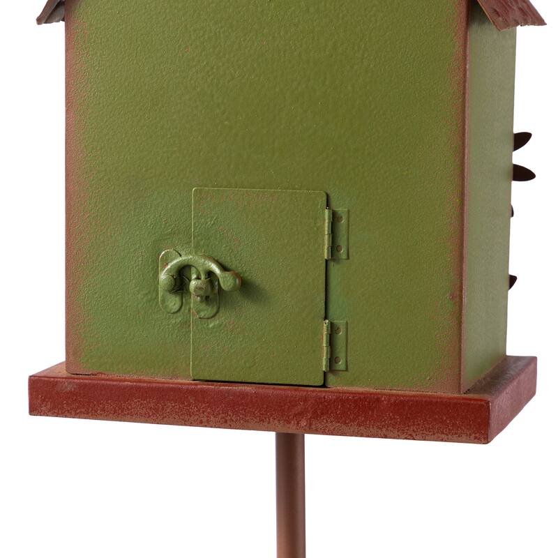 Glitzhome 52.5''H Blue Green Metal Sunflower Decorative Garden Birdhouse with Stake