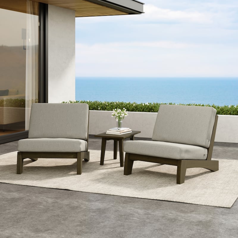 Outdoor Furniture Teak Wood Armless Loveseat Sofa With Cushion - 2 Chairs - Light Camel/Brown